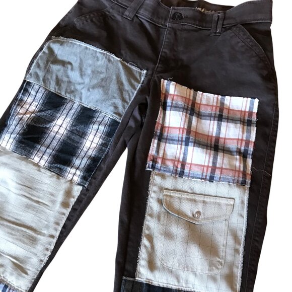 Upcycled Boho Patchwork Jeans, Women's Size 8 Short: Brown Hippie Grunge Pants - Picture 6 of 8
